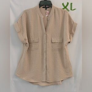 Chic Beige Button-Down Women's Shirt
